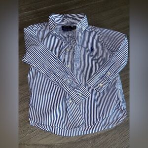 NWT Toddler Button Up Polo Shirt blue white striped 4T